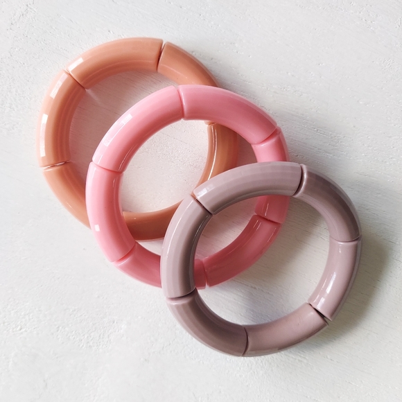 Tube Bamboo Bangle Bracelet - Light Coral - Picture 2 of 7